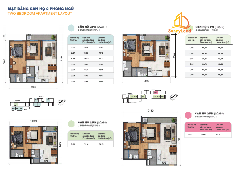 Jamila 2 PN - mặt bằng căn hộ Khang Điền