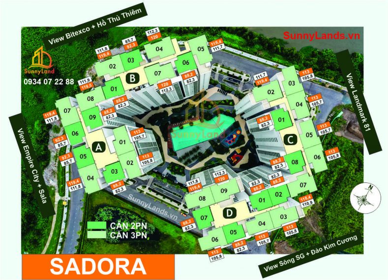 Layout căn hộ Sadora 3PN khu đô thị Sala. 
