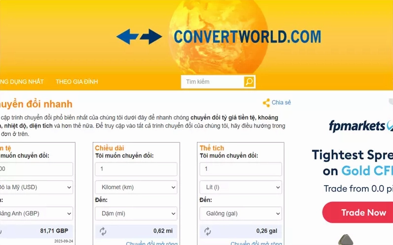 Bạn cần truy cập vào trang web Convert world