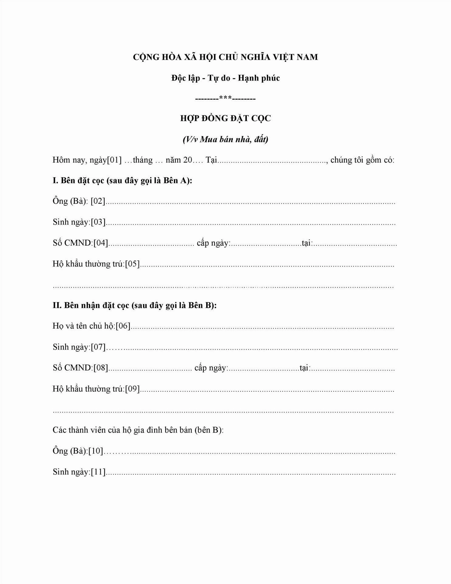 Các điều khoản cần có trong giấy đặt cọc mua đất