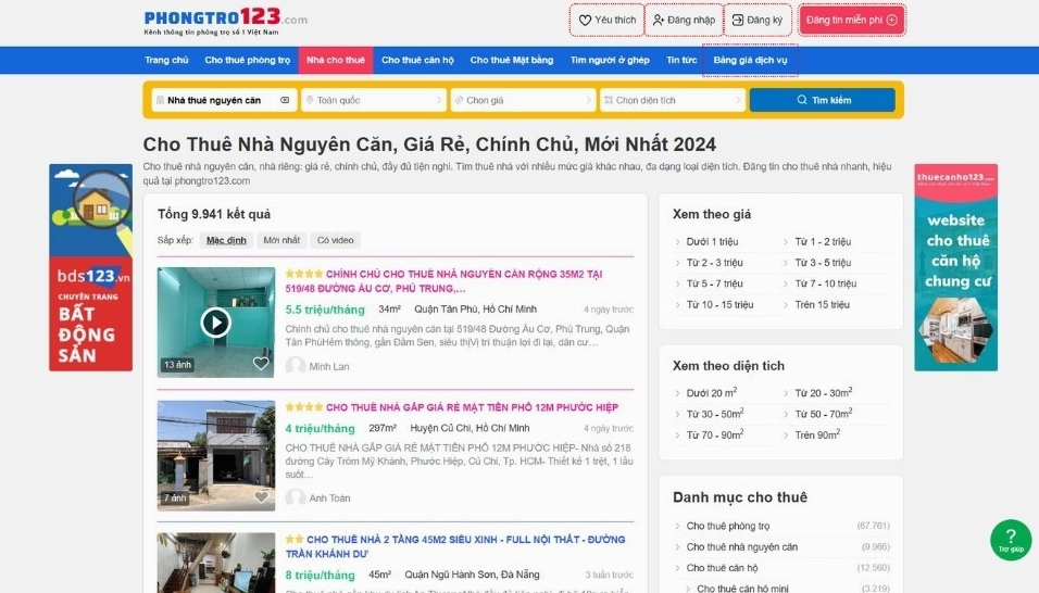 Cho thuê nhà giá rẻ tại Phongtro123.com