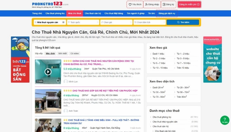 Cho thuê nhà giá rẻ tại Phongtro123.com