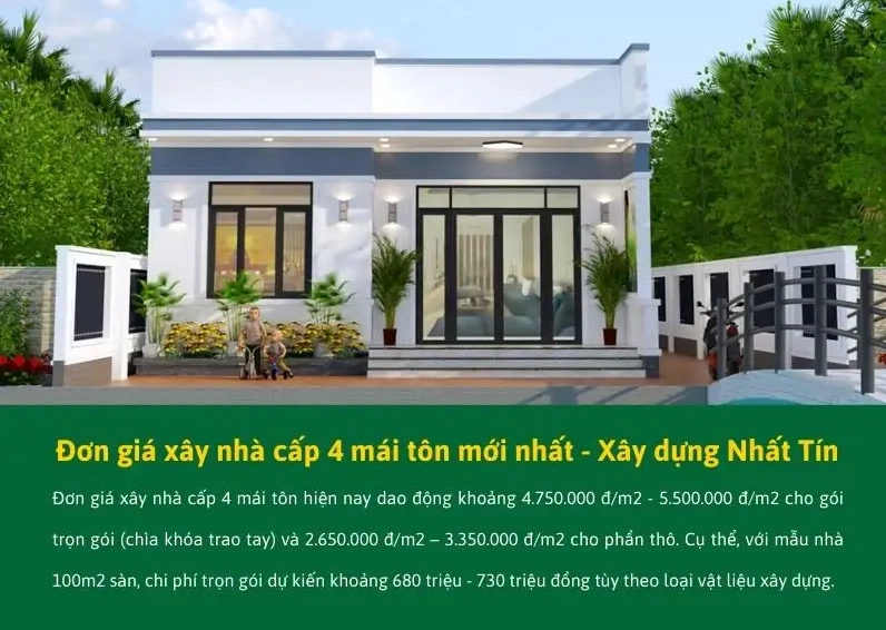 Đơn giá xây nhà cấp 4 mái tôn mới nhất hiện nay Xây dựng Nhất Tín