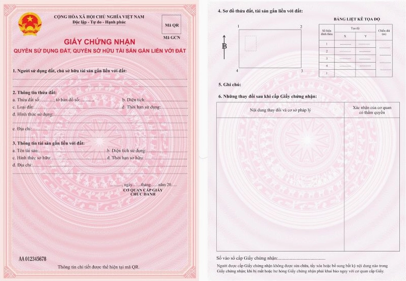 Mẫu Giấy chứng nhận quyền sử dụng đất, quyền sở hữu nhà ở và tài sản khác gắn liền với đất (sổ hồng mới)