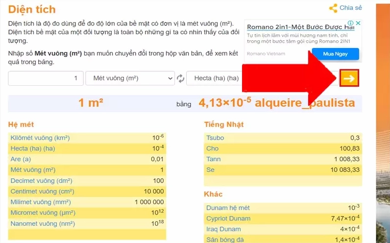 Nhấn vào dấu mũi tên để tiến hành chuyển đổi