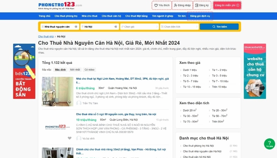 Thuê nhà nguyên căn Hà Nội giá rẻ