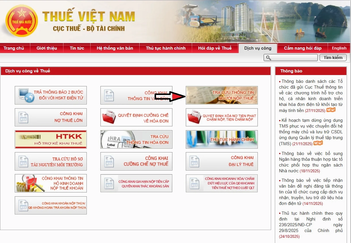 Tra cứu thuế đất online trên Cổng thông tin điện tử của Tổng cục thuế